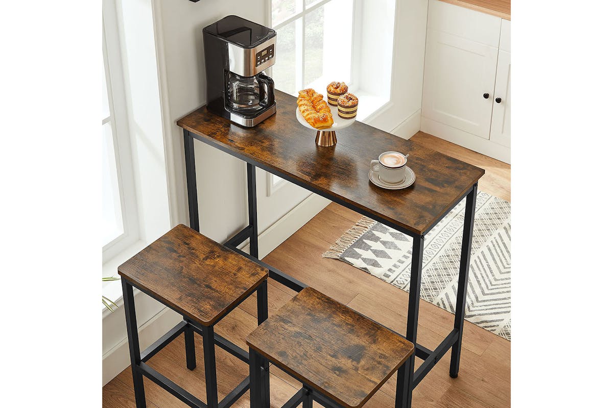 Vasagle Dining Set | Table & 2 Bar Stools | Rustic Brown/Black-7