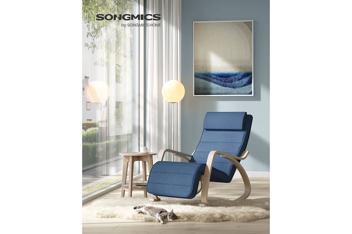 Songmics Birch Wood Armrests Rocking Chair | Midnight Blue/Natural-2
