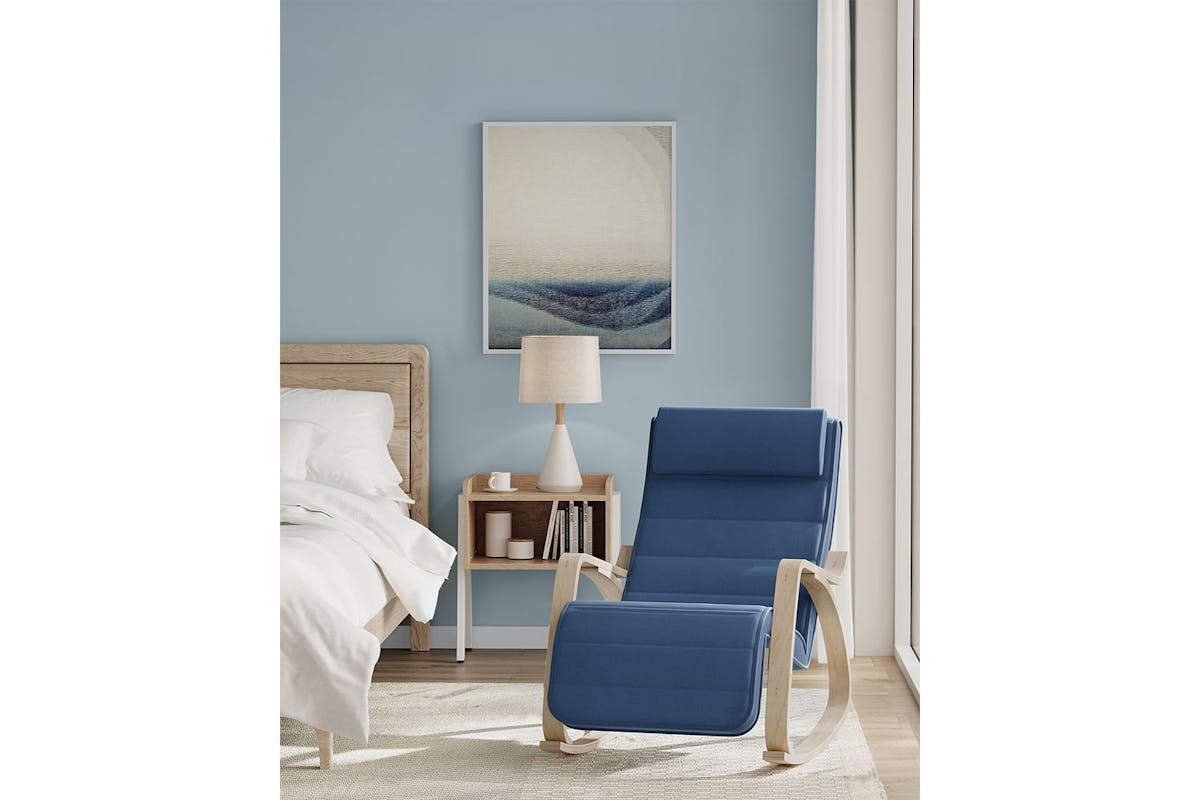 Songmics Birch Wood Armrests Rocking Chair | Midnight Blue/Natural-3
