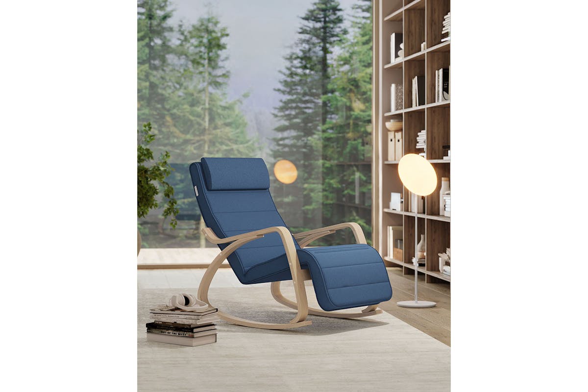 Songmics Birch Wood Armrests Rocking Chair | Midnight Blue/Natural-4