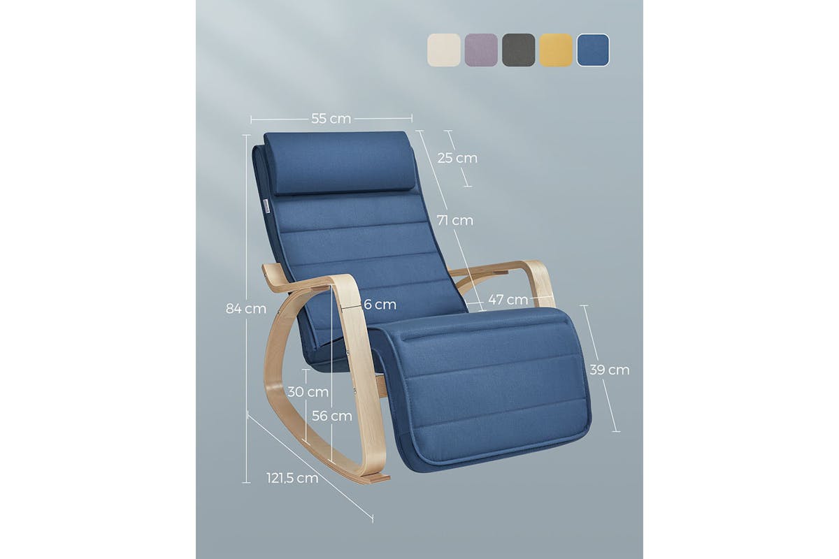 Songmics Birch Wood Armrests Rocking Chair | Midnight Blue/Natural-5