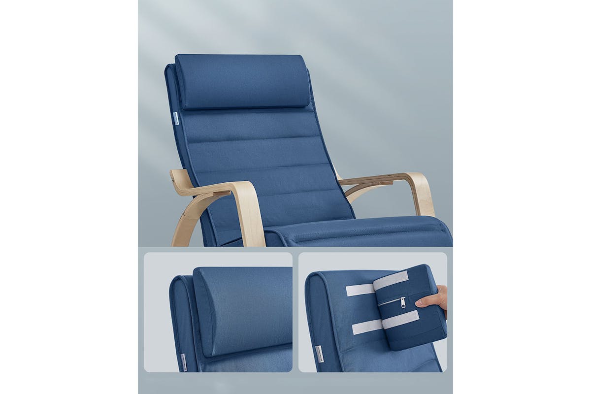 Songmics Birch Wood Armrests Rocking Chair | Midnight Blue/Natural-7