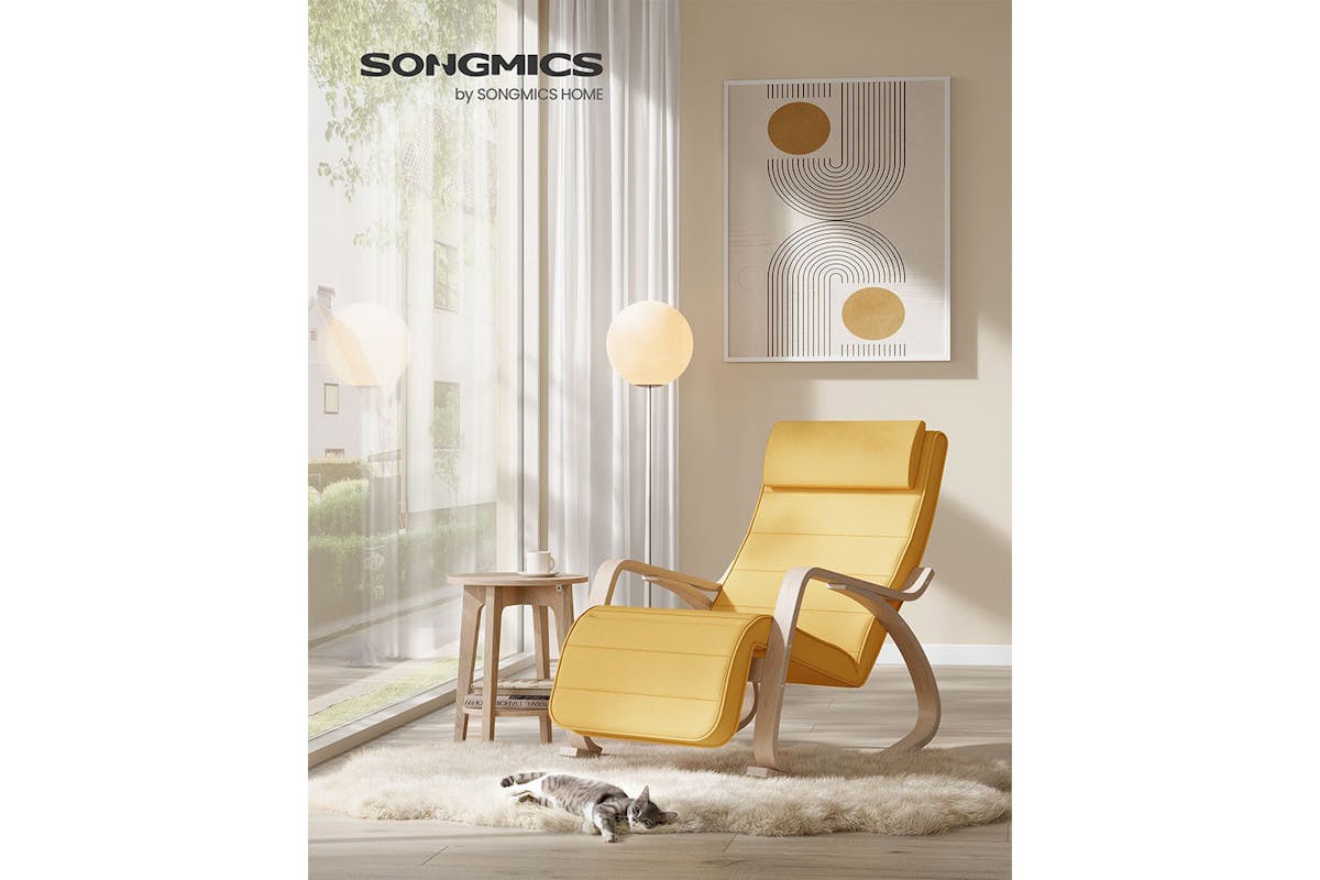 Songmics Armrests Birch Wood Rocking Chair | Pastel Yellow/Natural-2