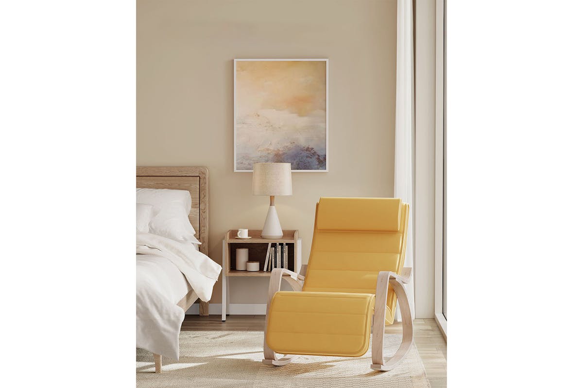 Songmics Armrests Birch Wood Rocking Chair | Pastel Yellow/Natural-3