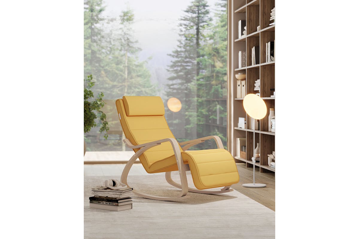 Songmics Armrests Birch Wood Rocking Chair | Pastel Yellow/Natural-4