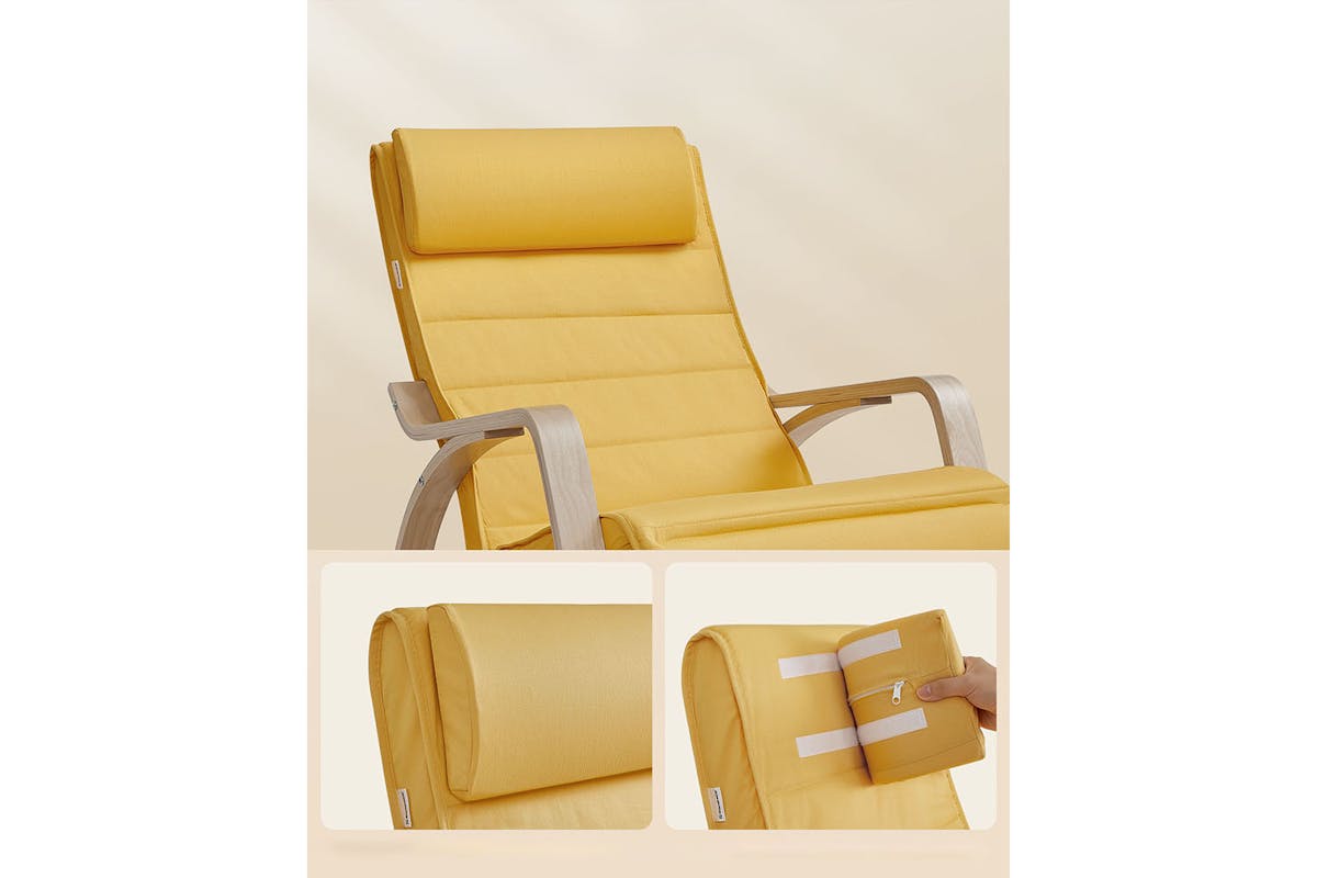 Songmics Armrests Birch Wood Rocking Chair | Pastel Yellow/Natural-6