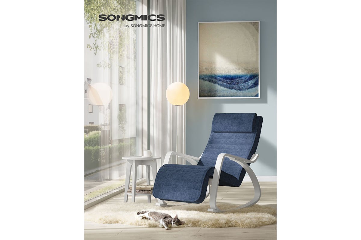 Songmics Wooden Armrests Rocking Chair | Midnight Blue/White-2