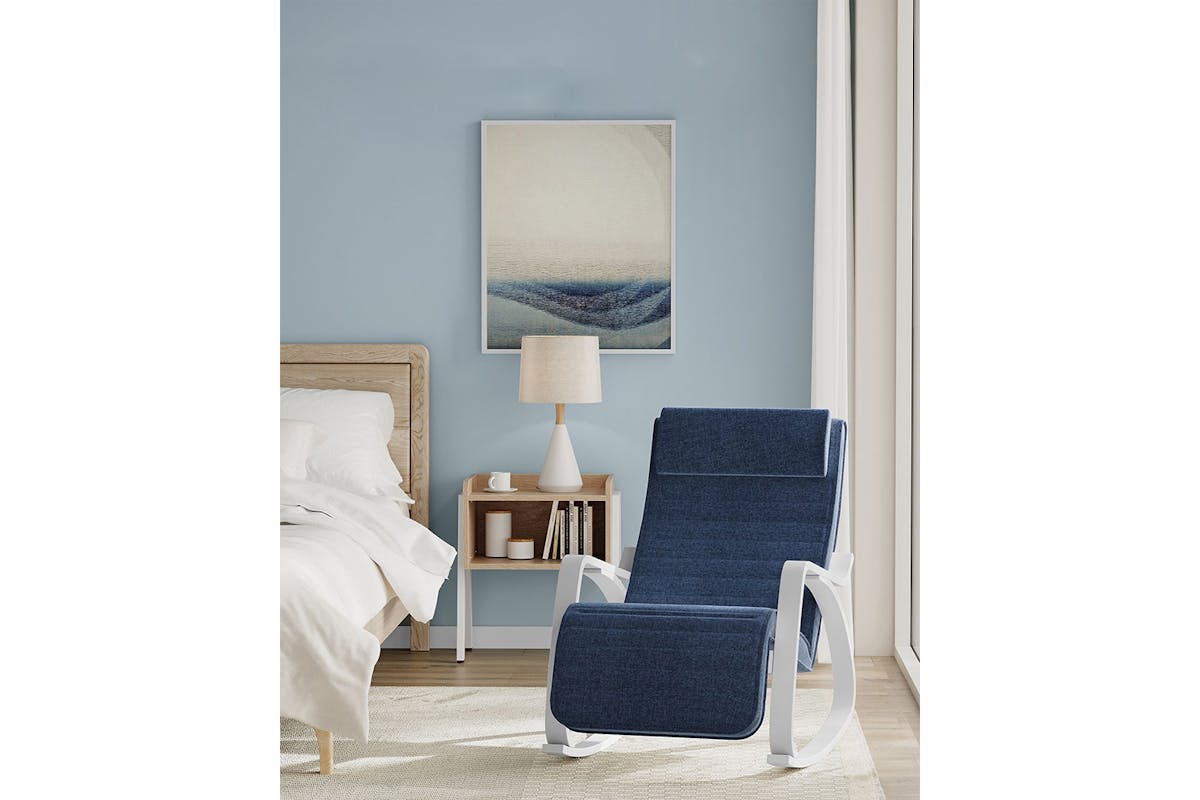 Songmics Wooden Armrests Rocking Chair | Midnight Blue/White-3