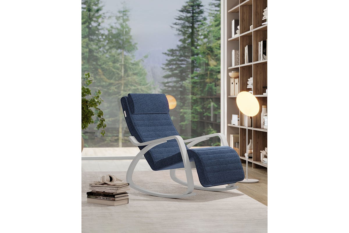 Songmics Wooden Armrests Rocking Chair | Midnight Blue/White-4
