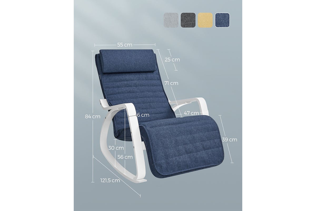 Songmics Wooden Armrests Rocking Chair | Midnight Blue/White-5