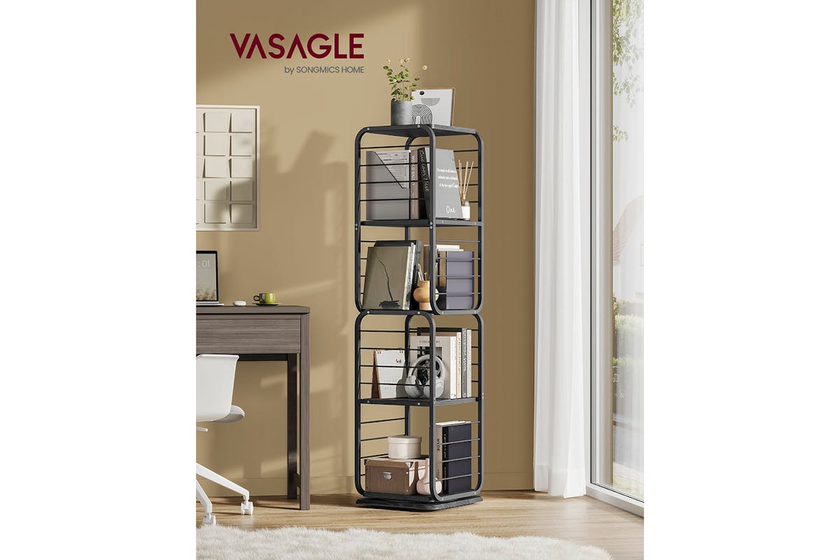 Vasagle 4 Tier Bookshelf with Bookends | Ebony Black/Ink Black-3