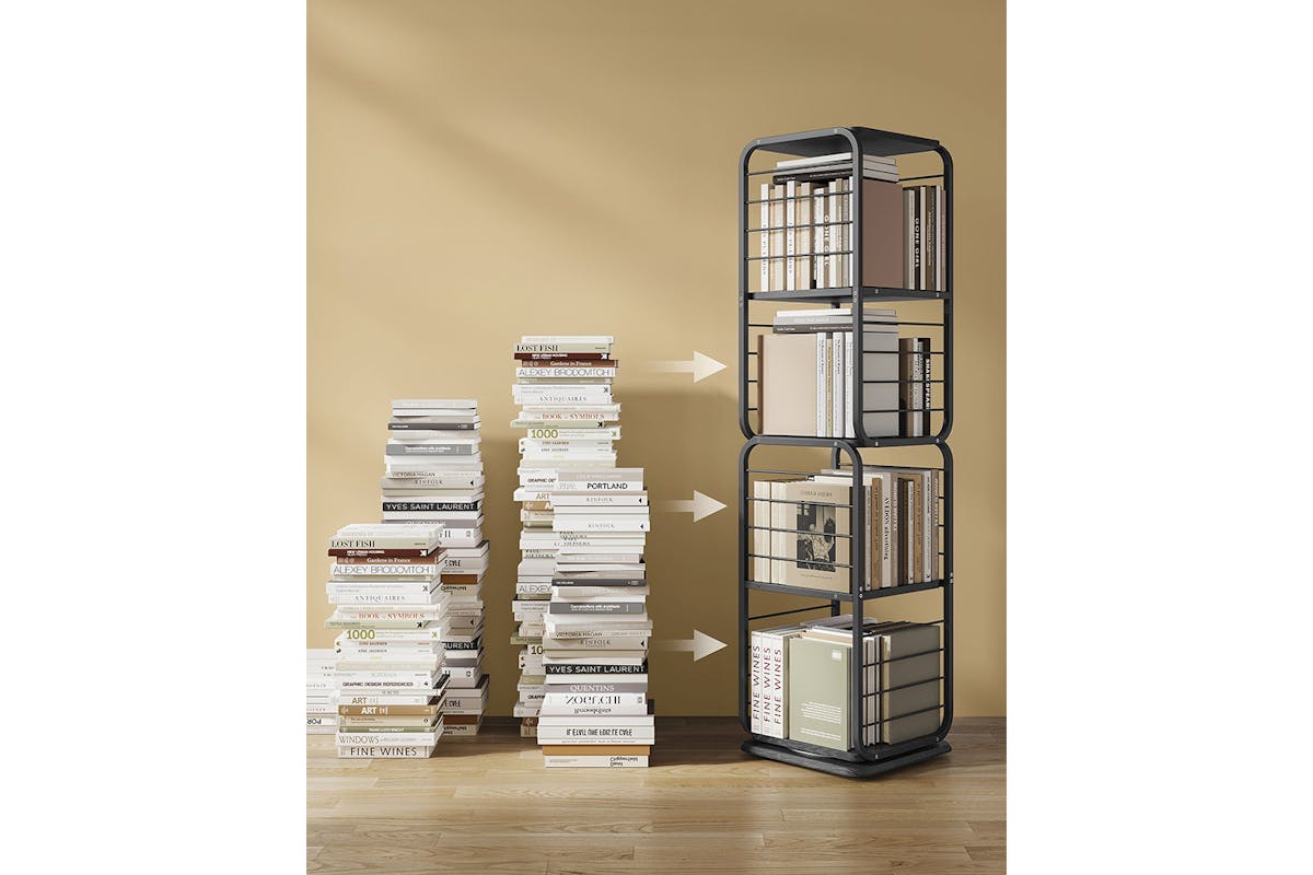 Vasagle 4 Tier Bookshelf with Bookends | Ebony Black/Ink Black-2