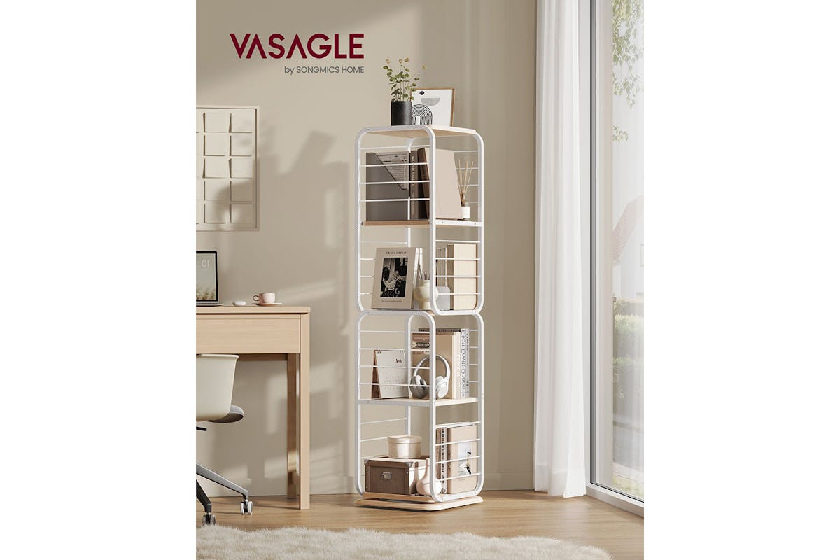 Vasagle Bookshelf with Bookends | 4 Shelves | Natural Beige/Cloud White-3