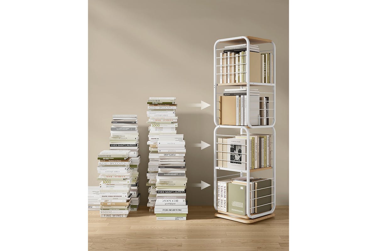 Vasagle Bookshelf with Bookends | 4 Shelves | Natural Beige/Cloud White-2