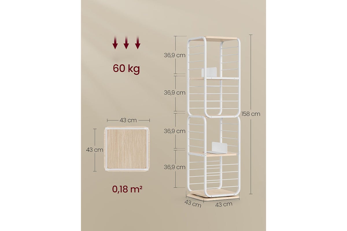 Vasagle Bookshelf with Bookends | 4 Shelves | Natural Beige/Cloud White-7