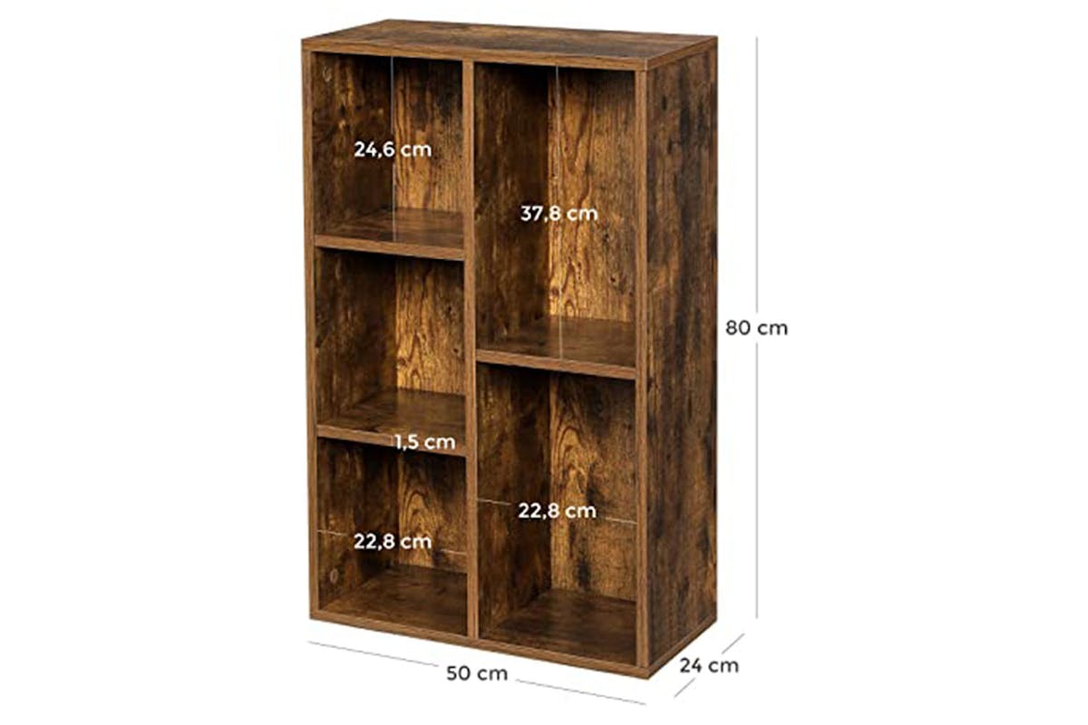 Vasagle Wooden Bookcase | 5 Compartments | Rustic Brown-6