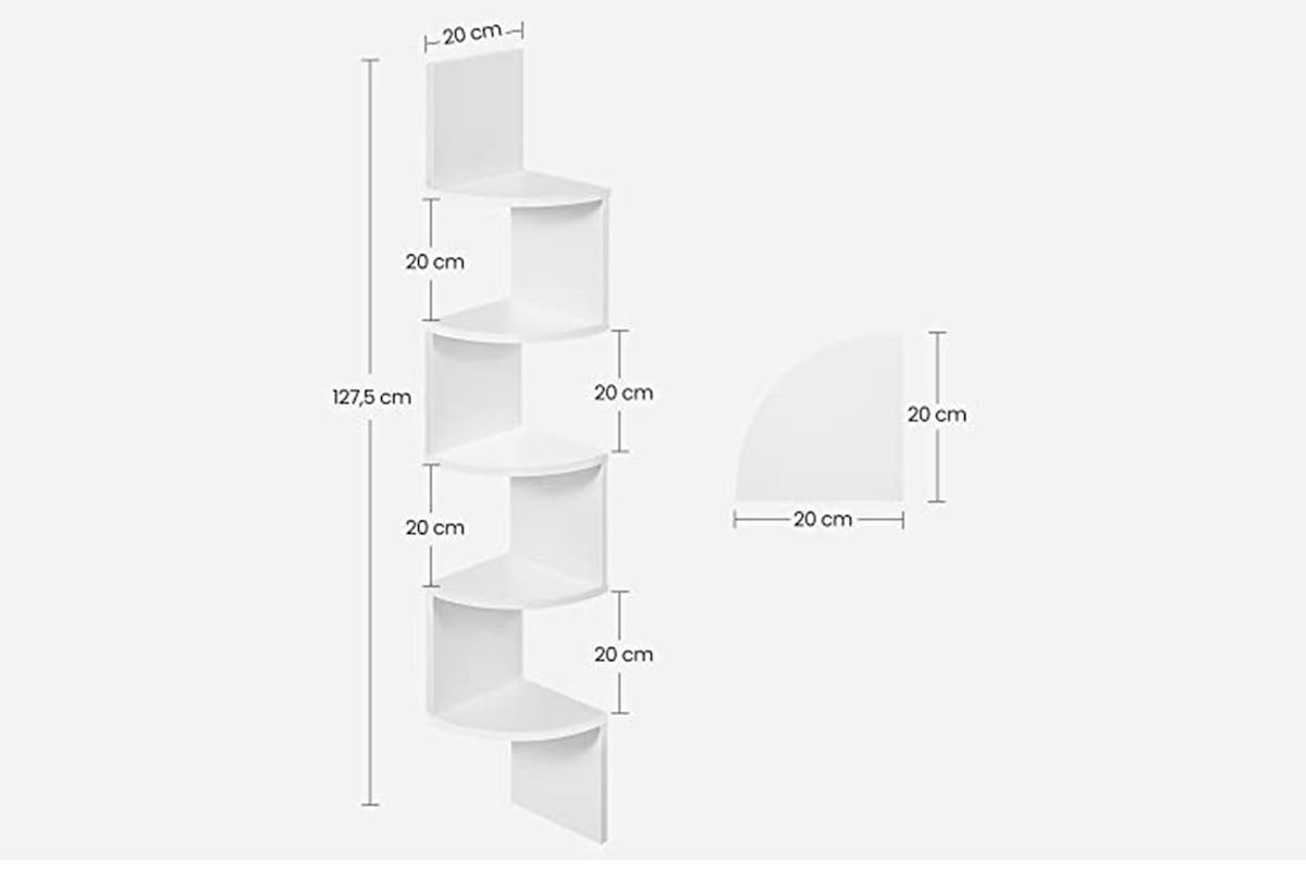 Vasagle Corner Bookcase Shelf | 5 Shelves | White-7