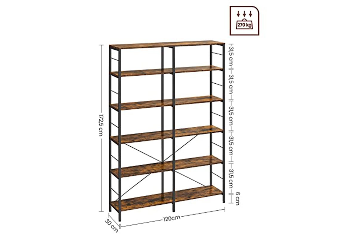 Vasagle Bookshelf | 6 Shelves | Vintage Brown/Black-7