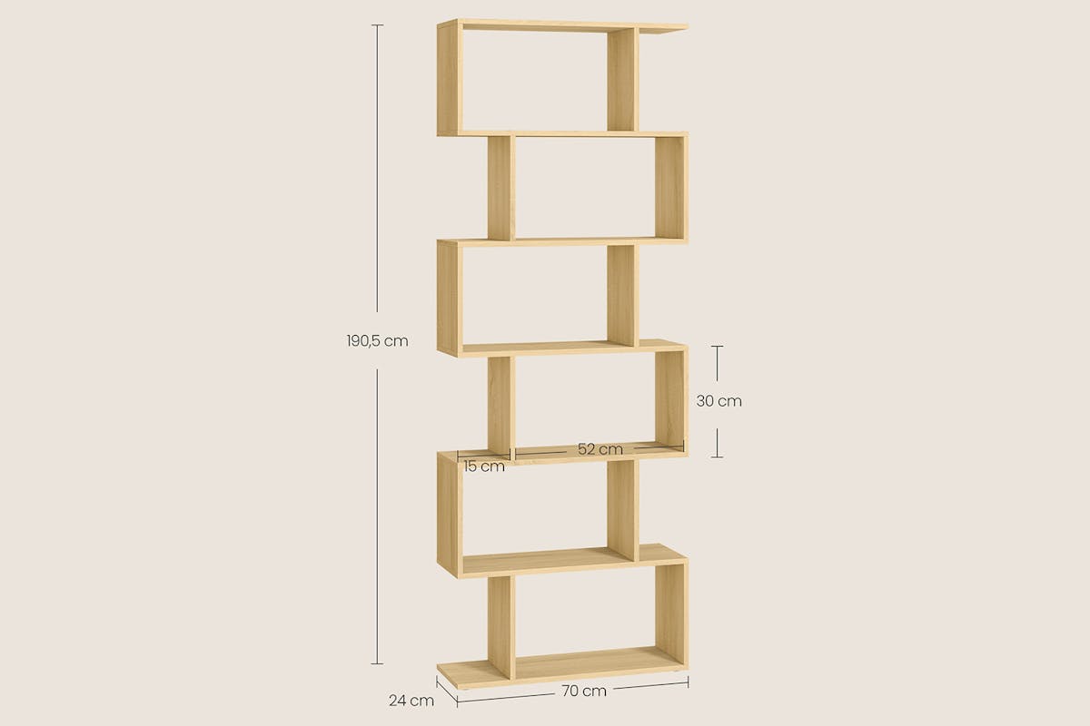 Vasagle 6 Tier Freestanding Bookcase | Natural Oak-7