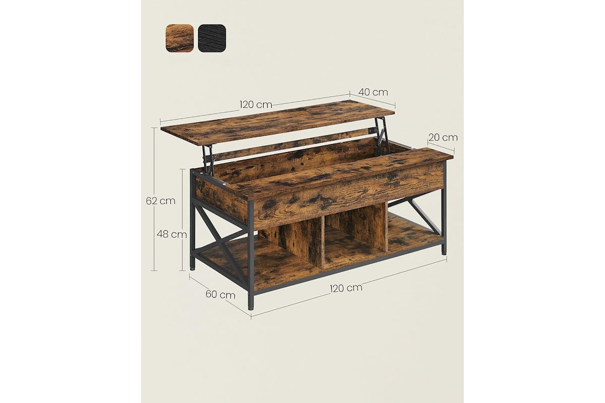 Vasagle Coffee Table with Open and Hidden Storage | Rustic Brown/Black-3