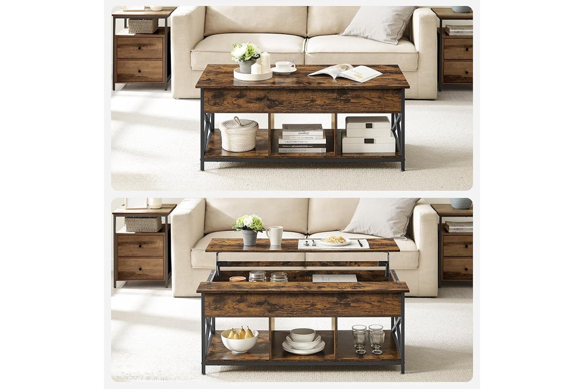 Vasagle Coffee Table with Open and Hidden Storage | Rustic Brown/Black-4