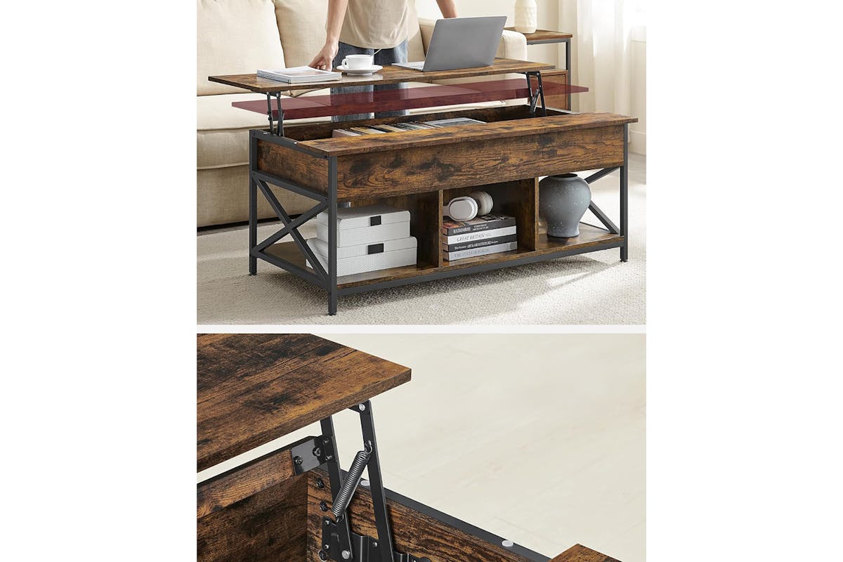 Vasagle Coffee Table with Open and Hidden Storage | Rustic Brown/Black-5