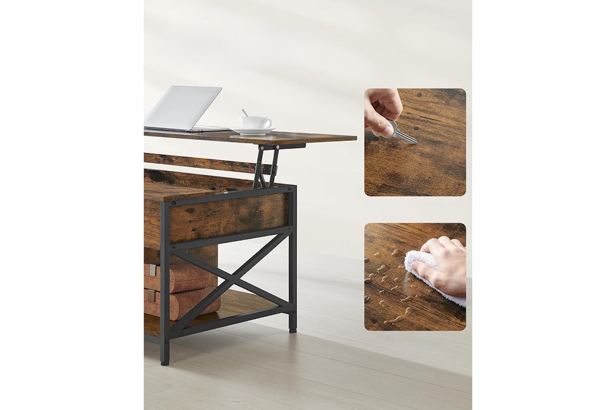 Vasagle Coffee Table with Open and Hidden Storage | Rustic Brown/Black-6