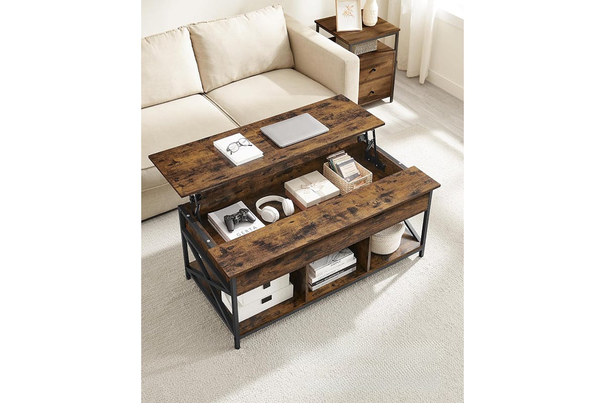 Vasagle Coffee Table with Open and Hidden Storage | Rustic Brown/Black-7