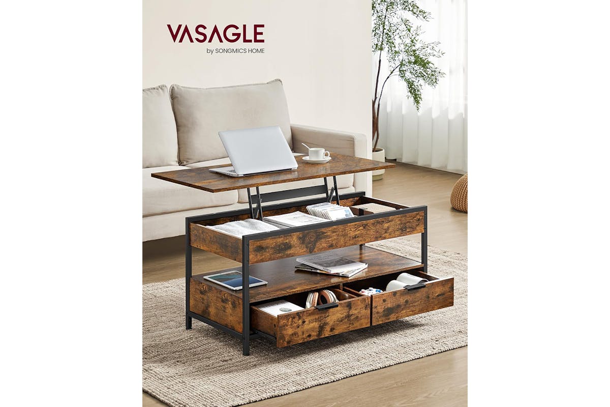 Vasagle Coffee Table with Storage Drawers | ‎Rustic Brown/Ink Black-2