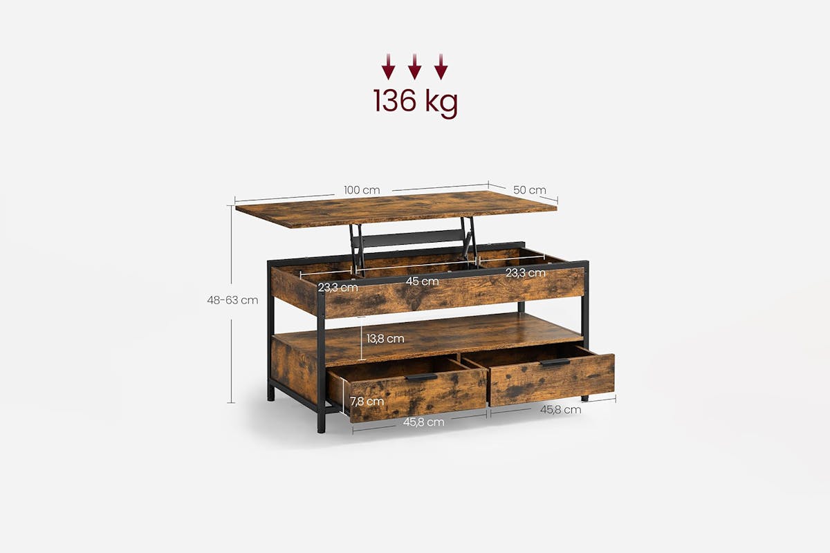 Vasagle Coffee Table with Storage Drawers | ‎Rustic Brown/Ink Black-3
