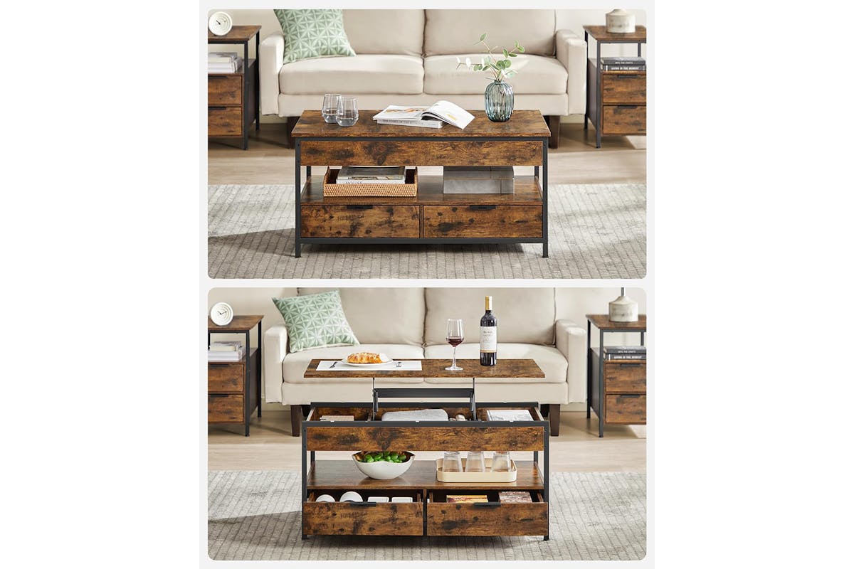 Vasagle Coffee Table with Storage Drawers | ‎Rustic Brown/Ink Black-4