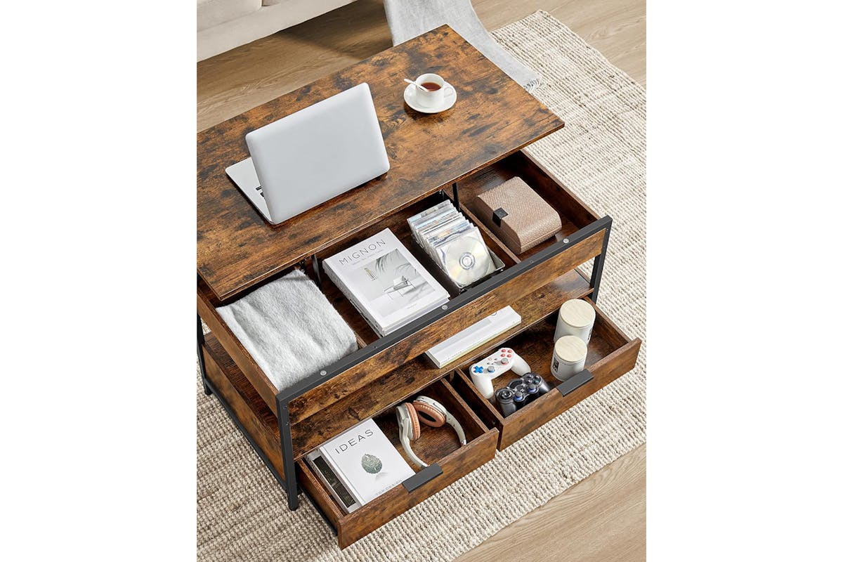 Vasagle Coffee Table with Storage Drawers | ‎Rustic Brown/Ink Black-5
