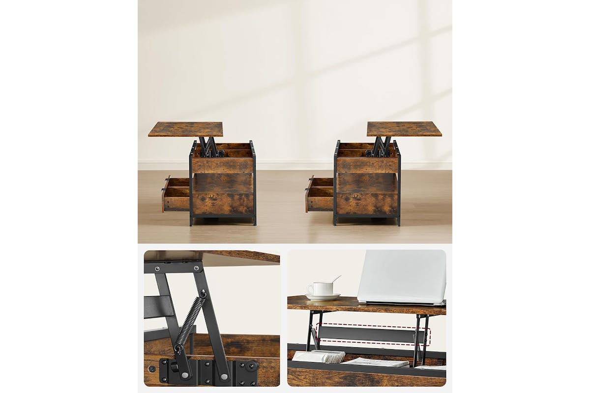 Vasagle Coffee Table with Storage Drawers | ‎Rustic Brown/Ink Black-6