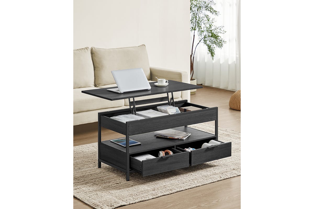 Vasagle Coffee Table with Storage Drawers | ‎Charcoal Grey/Ink Black-2