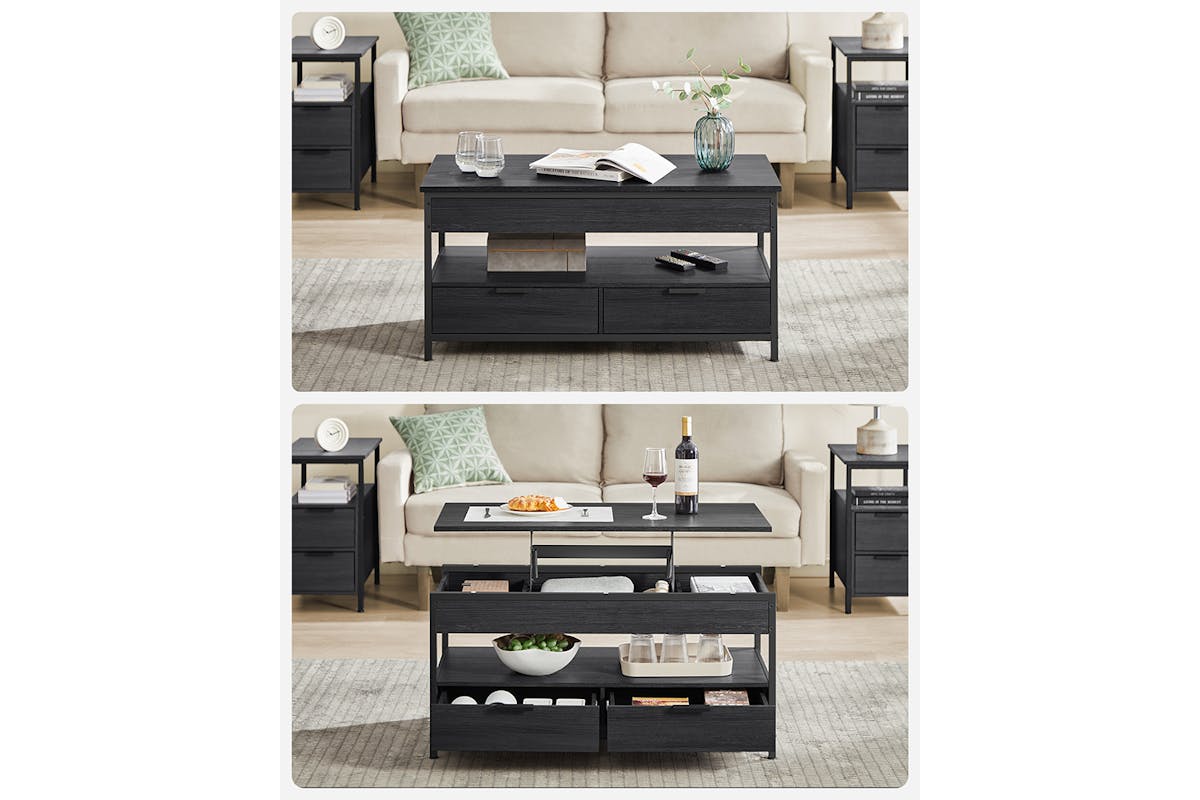 Vasagle Coffee Table with Storage Drawers | ‎Charcoal Grey/Ink Black-3