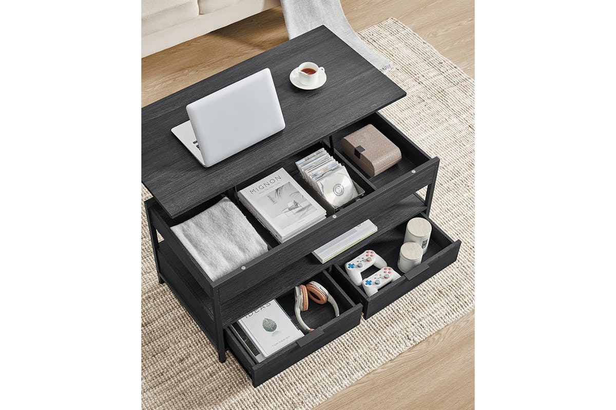 Vasagle Coffee Table with Storage Drawers | ‎Charcoal Grey/Ink Black-4