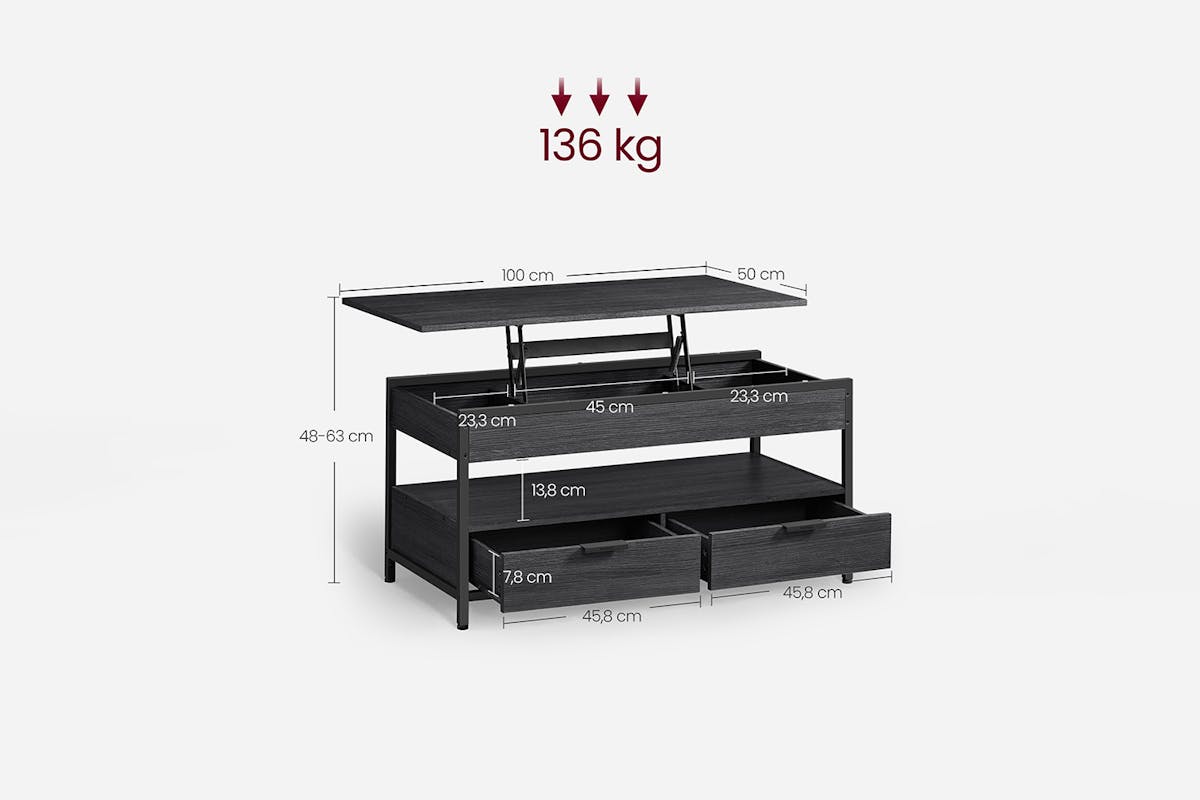 Vasagle Coffee Table with Storage Drawers | ‎Charcoal Grey/Ink Black-6