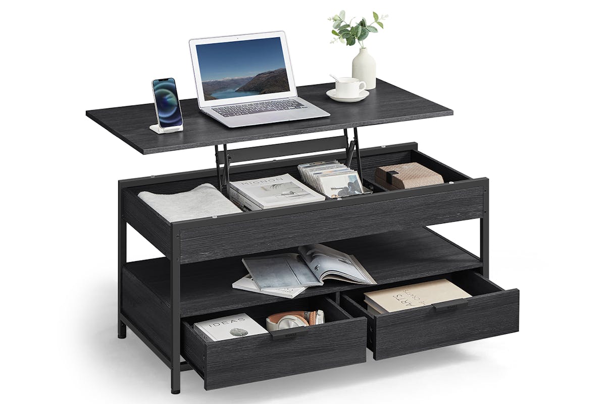 Vasagle Coffee Table with Storage Drawers | ‎Charcoal Grey/Ink Black-7
