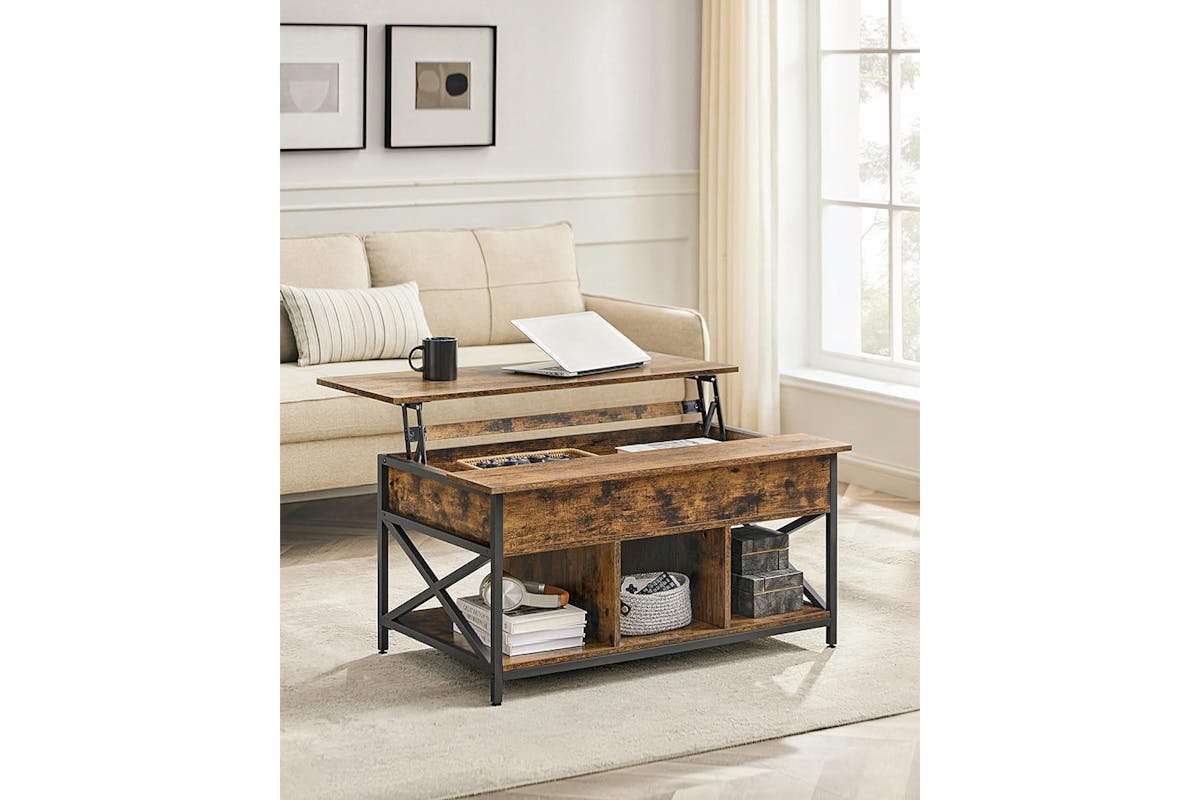 Vasagle Coffee Table with Open and Hidden Storage | Vintage Brown/Black-2