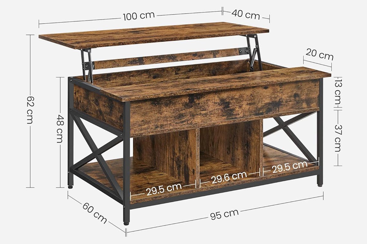 Vasagle Coffee Table with Open and Hidden Storage | Vintage Brown/Black-3