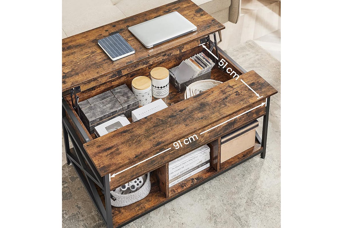 Vasagle Coffee Table with Open and Hidden Storage | Vintage Brown/Black-5