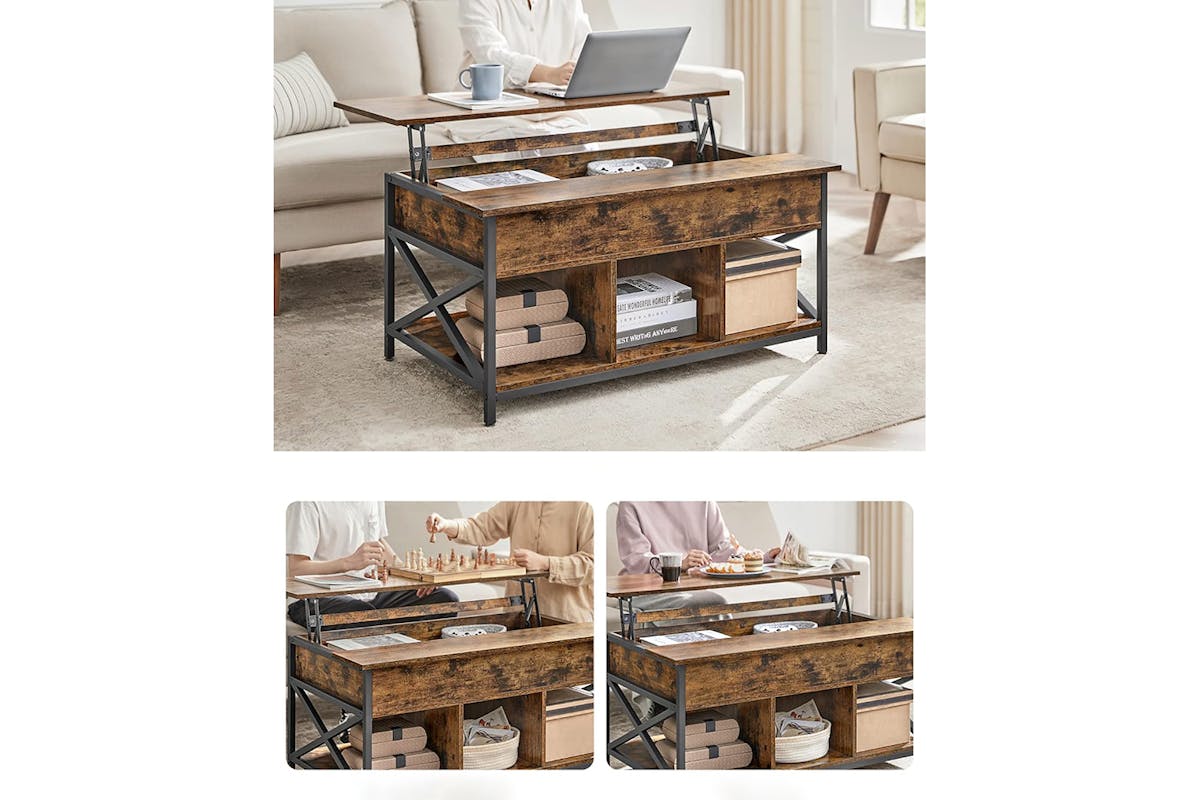 Vasagle Coffee Table with Open and Hidden Storage | Vintage Brown/Black-7