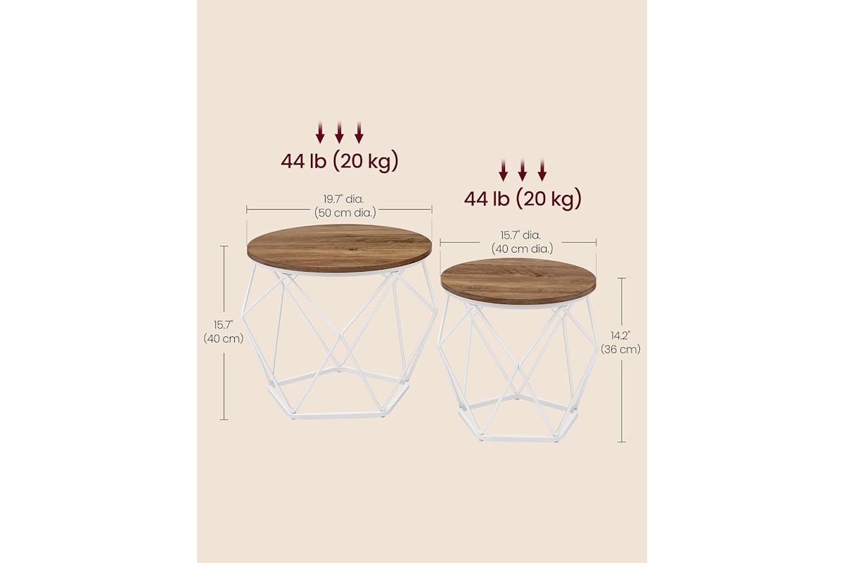 Vasagle Round Coffee Table | Set of 2 | Honey Brown/Cloud White-3