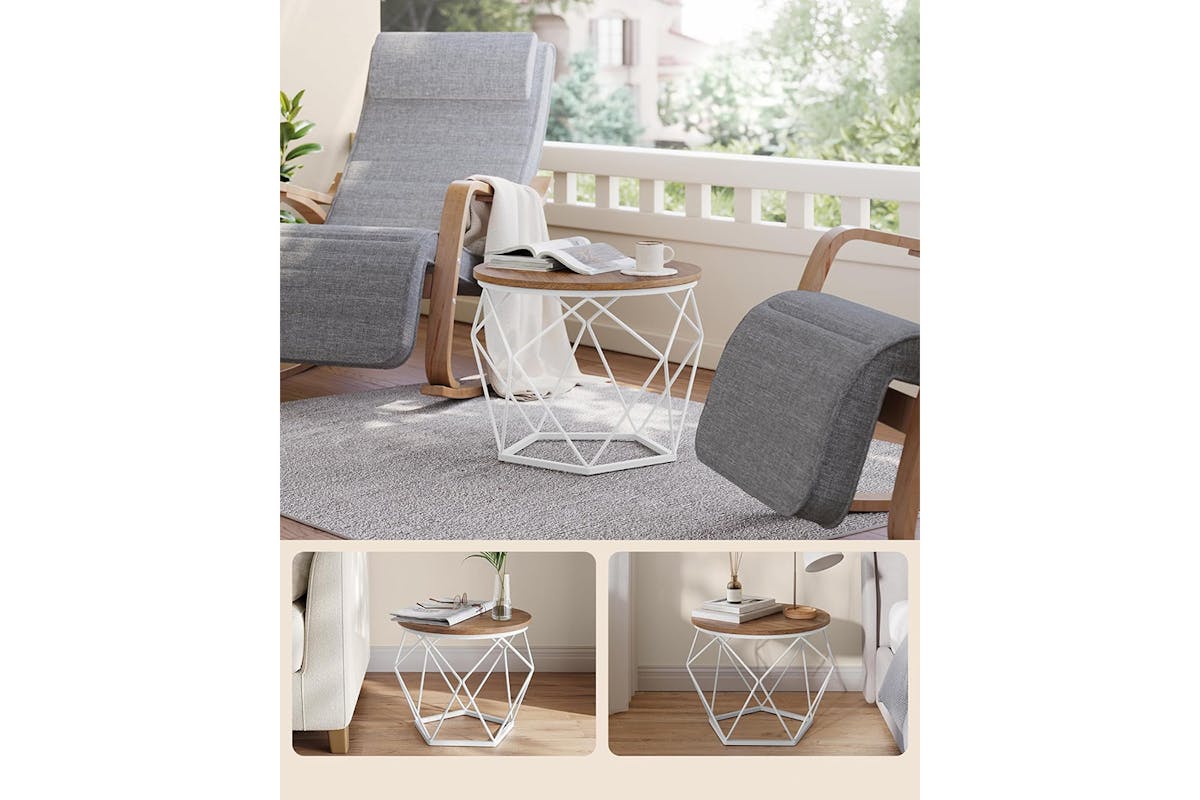 Vasagle Round Coffee Table | Set of 2 | Honey Brown/Cloud White-4