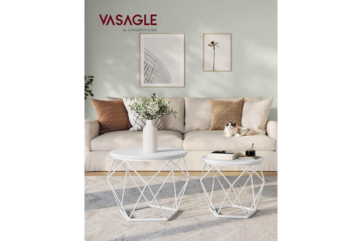 Vasagle Round Coffee Table | Set of 2 | Snow White/Cloud White-2