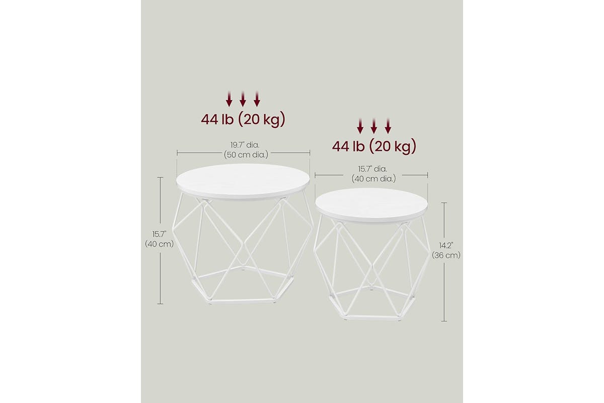 Vasagle Round Coffee Table | Set of 2 | Snow White/Cloud White-3