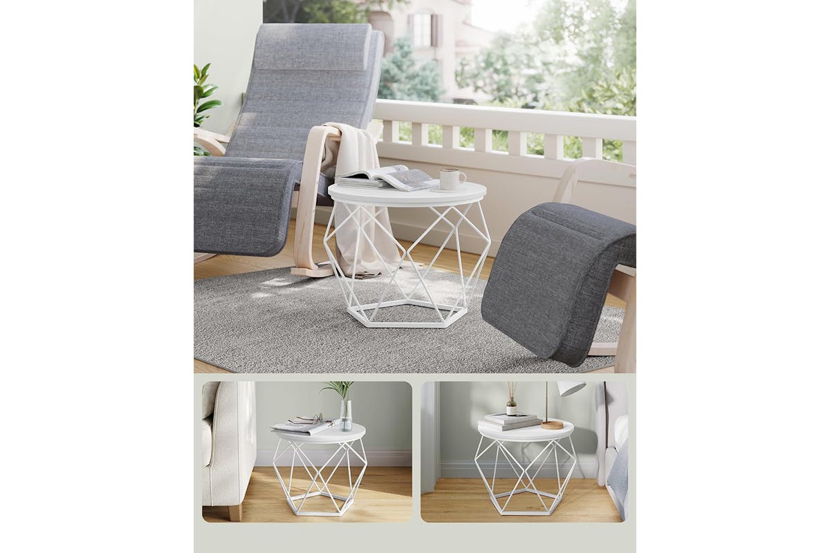 Vasagle Round Coffee Table | Set of 2 | Snow White/Cloud White-4