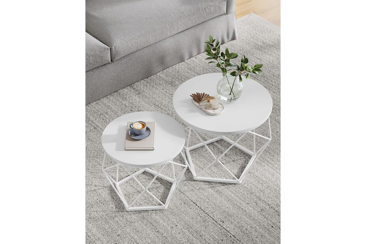 Vasagle Round Coffee Table | Set of 2 | Snow White/Cloud White-5
