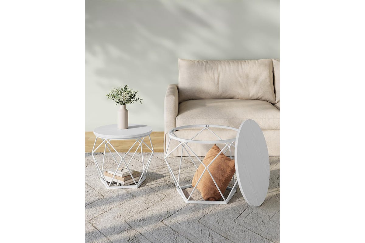 Vasagle Round Coffee Table | Set of 2 | Snow White/Cloud White-6