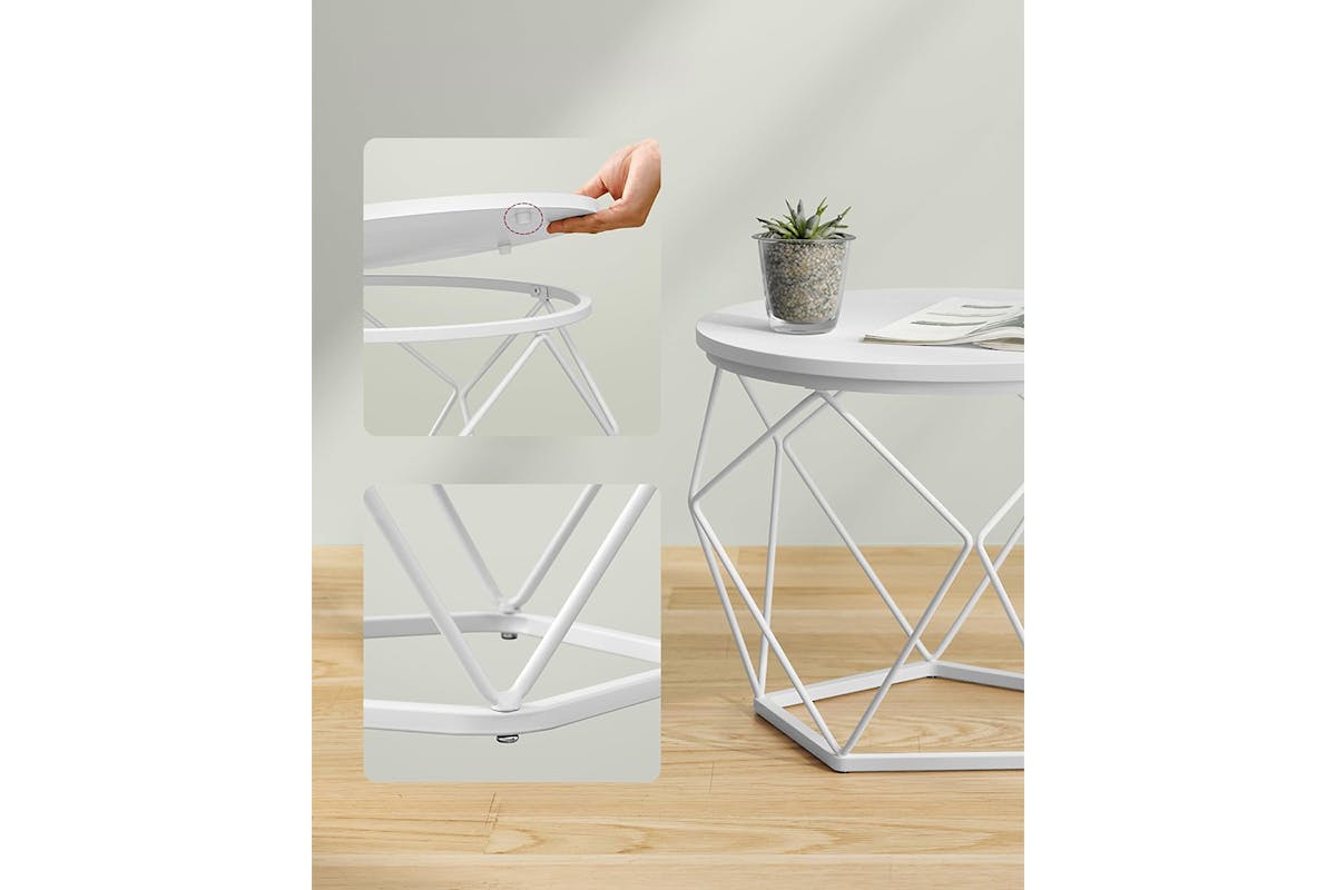 Vasagle Round Coffee Table | Set of 2 | Snow White/Cloud White-7